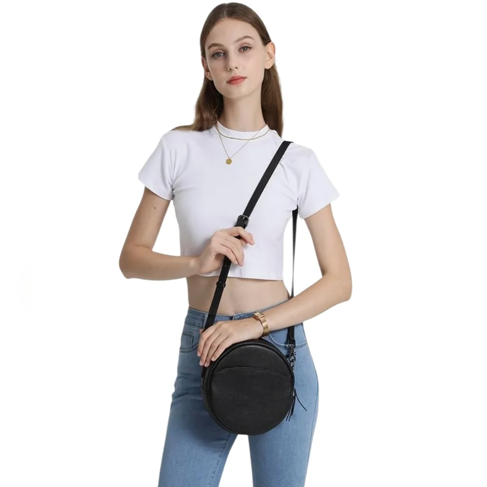 GAP Circular Crossbody Bag Shoulder Zip Around Circle Faux Leather Mini Handbag